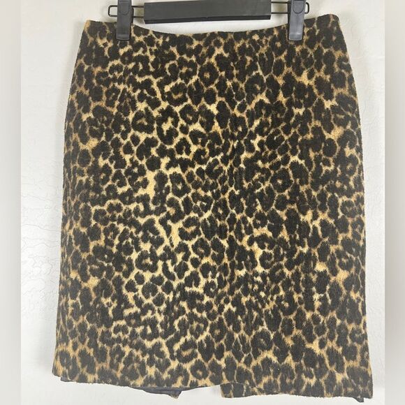 Talbots Leopard Print Wool Blend Fleece Texture Pencil Skirt Brown Black 8P - Picture 1 of 10